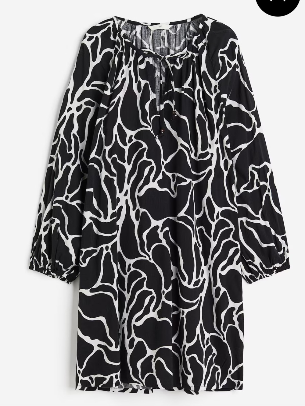 H&M Black & White Printed Peasant Tunic Dress